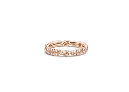 Rose Gold Plated CZ Studded Ladies Twisted Band Ring